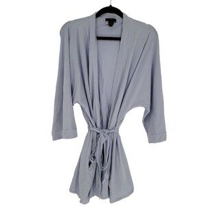 J crew womens Large XL light blue belted short robe with pockets cotton blend